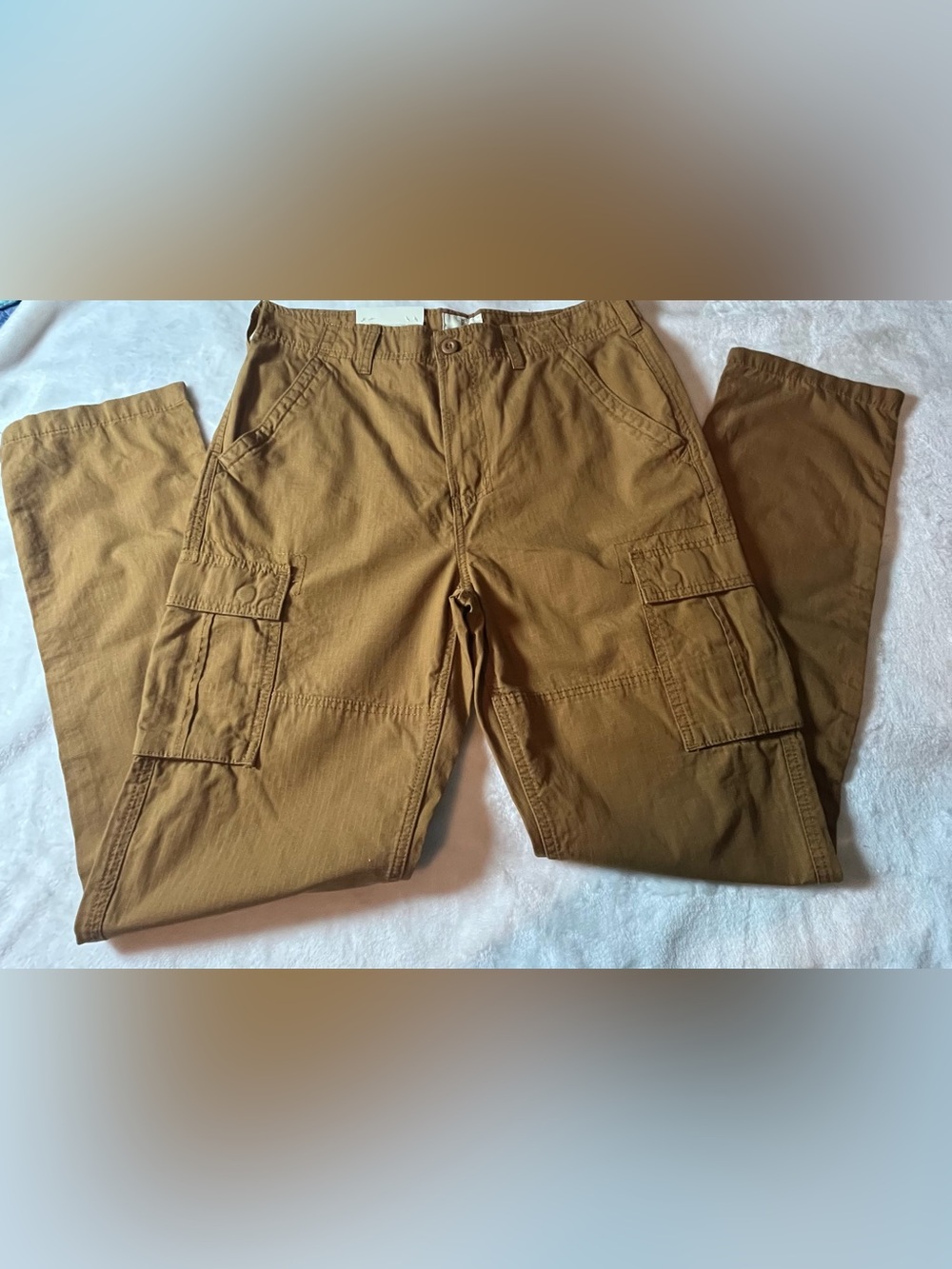 Mutual Weave Cargo Pants Men 32x34 Brown Relaxed Taper Ripstop Cotton UtilityNEW